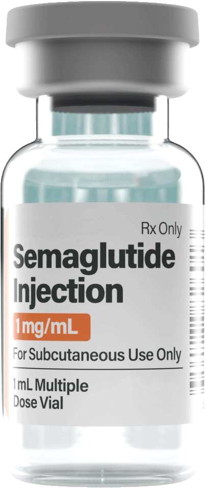 Frasco de inyección de semaglutida recetada de 1 mg/ml. La etiqueta dice: Solo para uso subcutáneo.